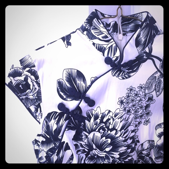 Dresses & Skirts - Traditional Cheongsam Short Chinese Blu/Wht Dress